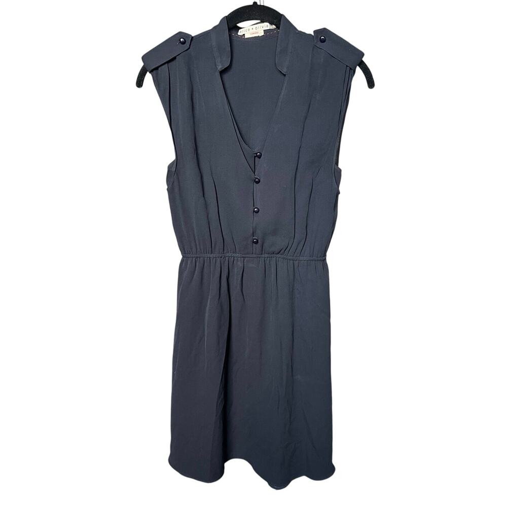 Alice + Olivia Black Silk Blend Button Front Dress Sleeveless V-neck Mini- XS